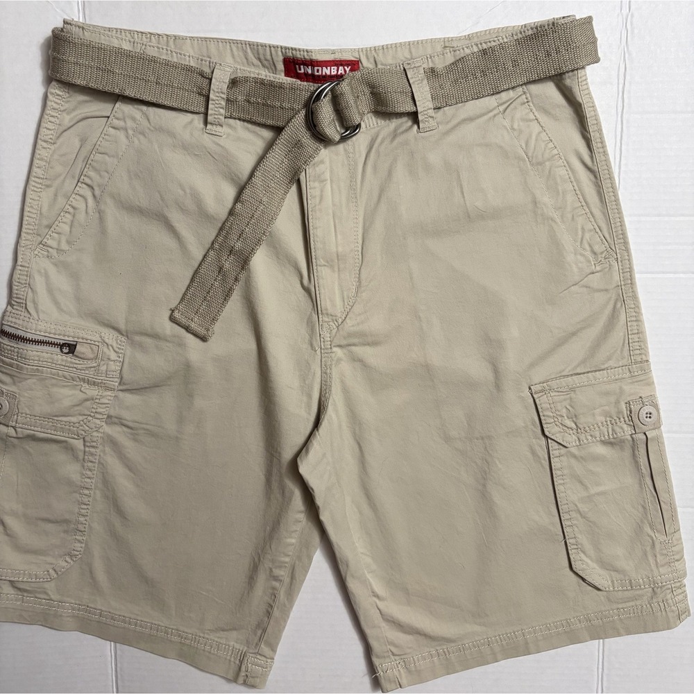 UNIONBAY Men's Cordova Messenger Cargo Shorts Tan Khaki Belted Sz 36‎